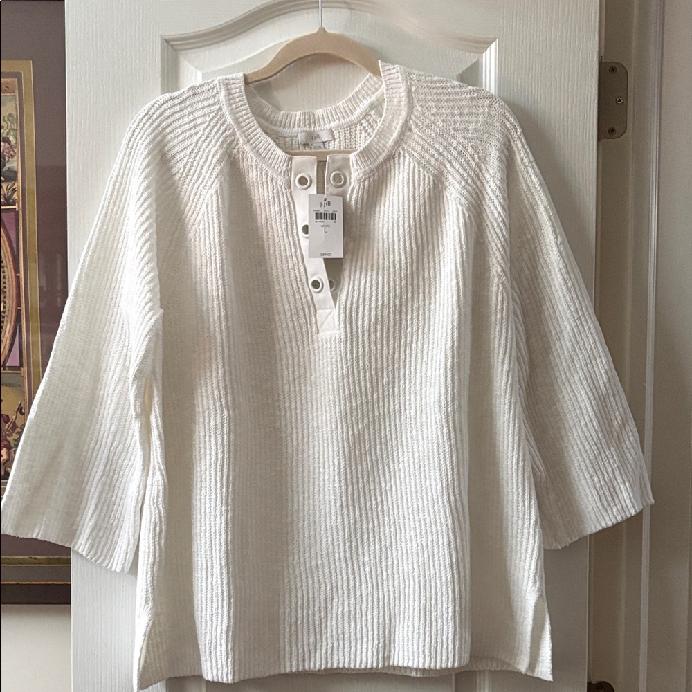 J. Jill White Ribbed V-Neck Sweater